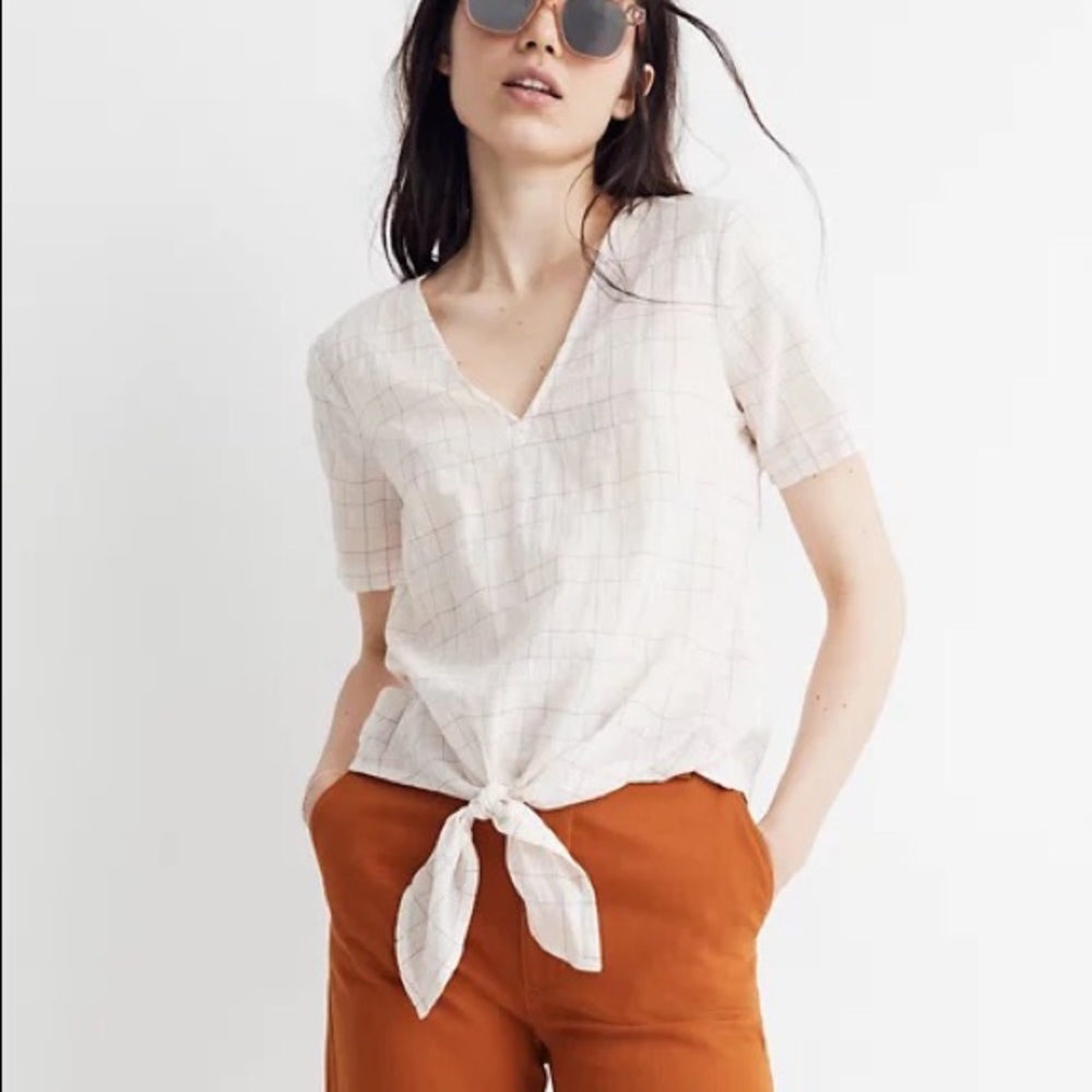 Novel Tie-front Blouse in Rainbow Windowpane